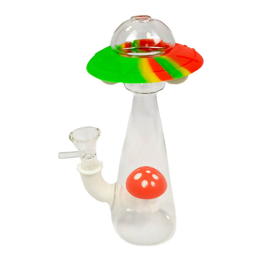 Pilzförmige Bong aus Glas und Silikon, 18 cm, leuchtet im Dunkeln