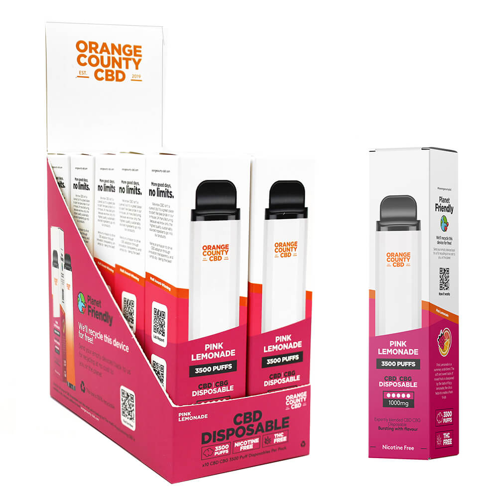 Orange County CBD 10ml Einweg-Vape-Pen Pink Lemonade 600mg CBD + 400mg CBG ? 3500 Züge (10 Stück/Display)