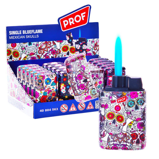 Prof Mexican Skulls Windproof Blue Flame Feuerzeuge (20 Stück/Display)