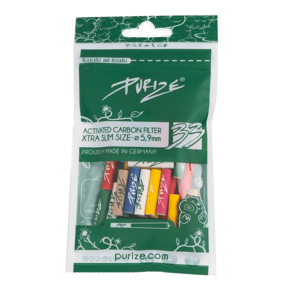 PURIZE Aktivkohlefilter – XTRA Slim Größe 6 mm (20 x 33 Stück)