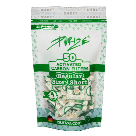 PURIZE Aktivkohlefilter – Standardgröße, kurz, 9 mm (10 x 50 Stück)