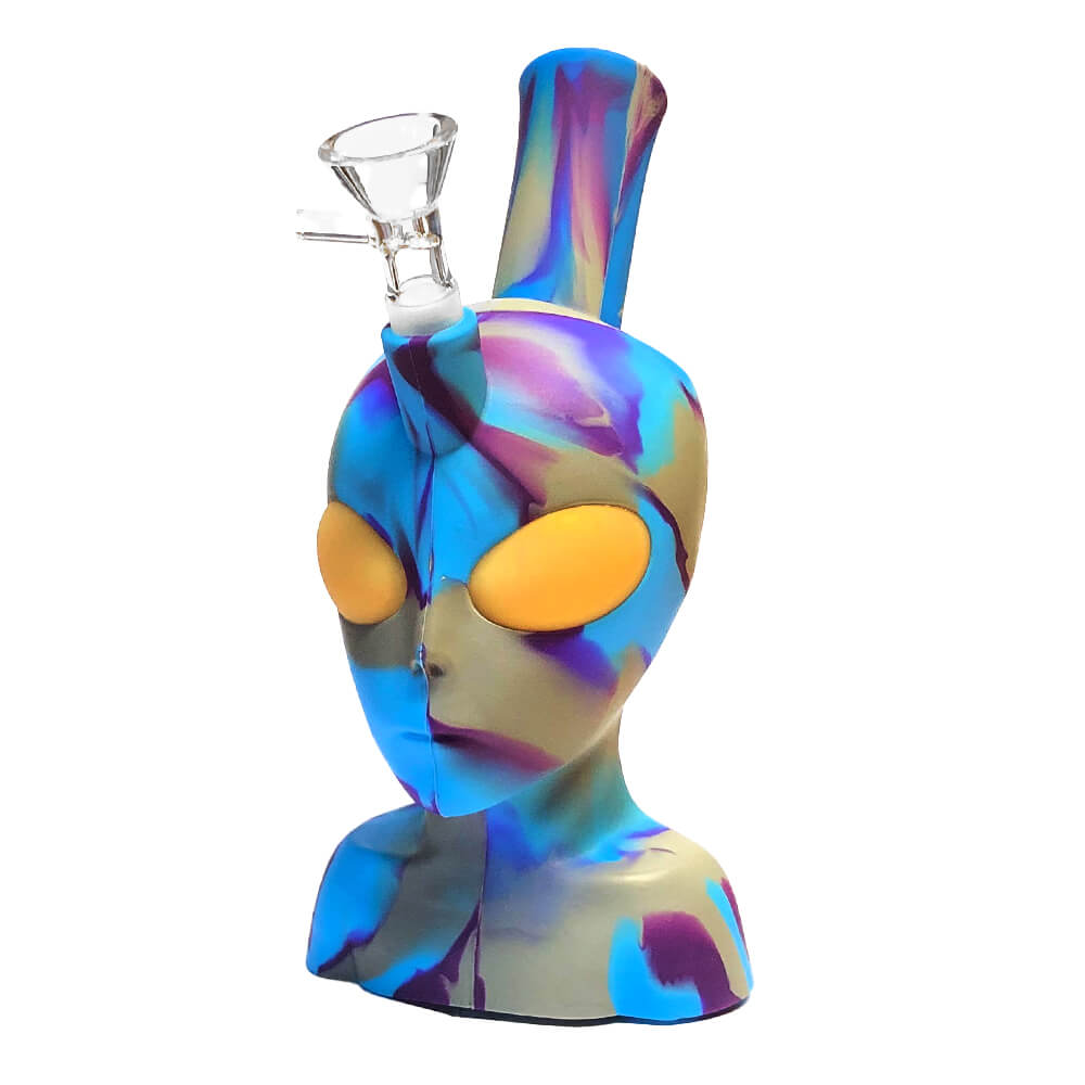 Silikon-Bong Alienkopf Blau 20 cm