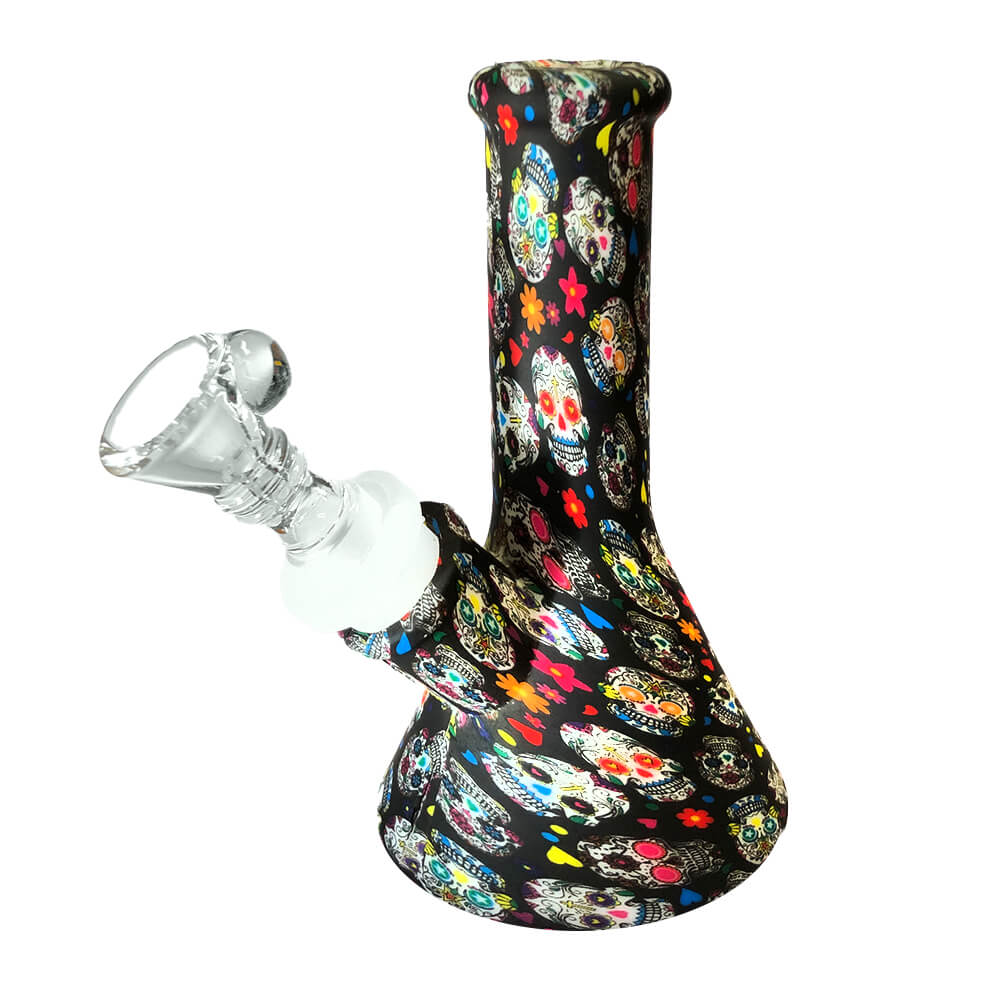 Silikon-Bong mit mexikanischen Totenköpfen, schwarz, 13 cm