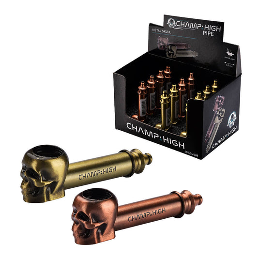 Champ High Metall-Totenkopfpfeife Gold + Bronze (12 Stück/Display)