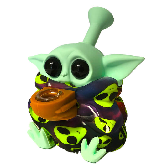 Alien Smiley Silikon-Bong mit abnehmbaren Teilen, 13 cm