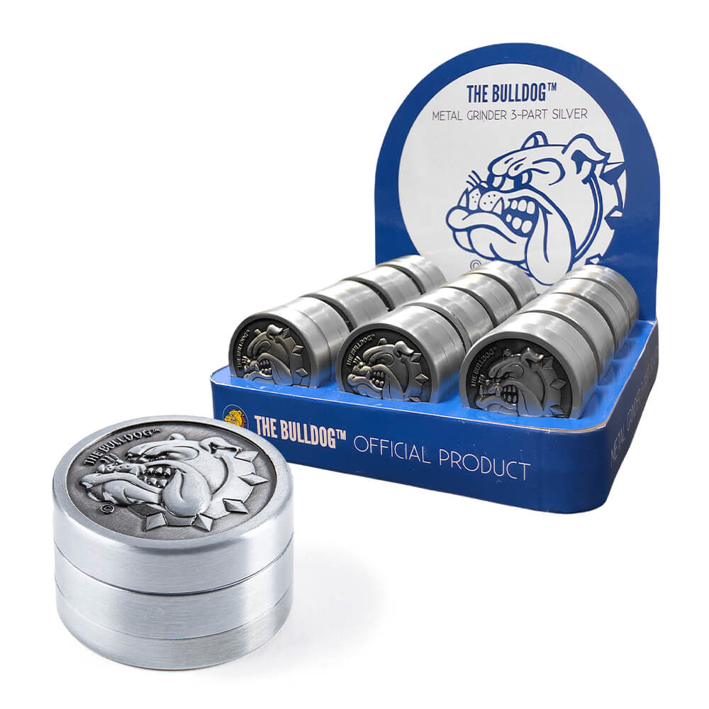 The Bulldog Original Silver Metal Grinder 3 Teile &#8211; 40mm (12 Stück/Display)