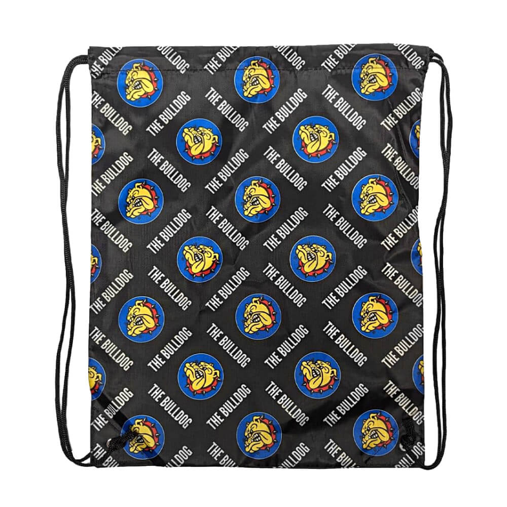 Der Bulldog-Rucksack mit Kordelzug und Allover-Logos