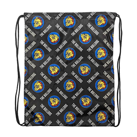 Der Bulldog-Rucksack mit Kordelzug und Allover-Logos